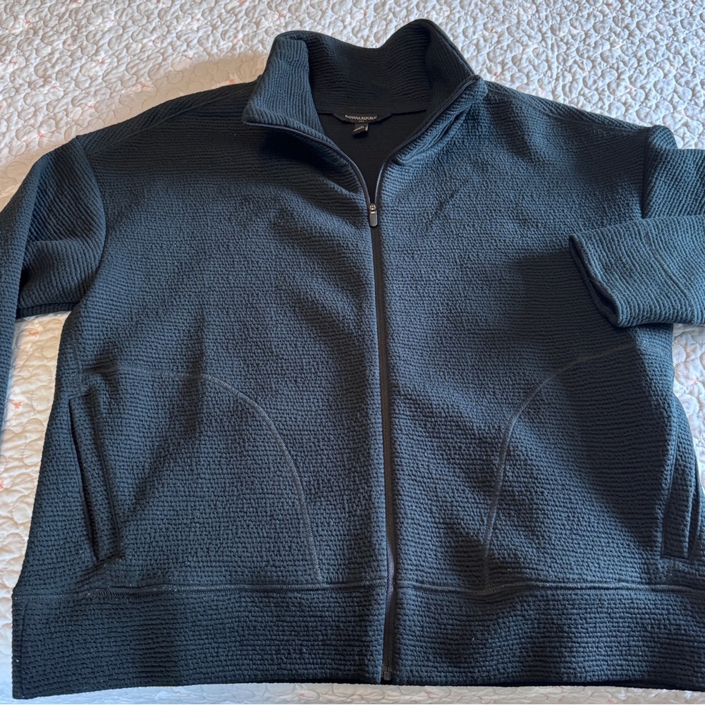 Banana Republic Zip Knit Jacket/Active Wear Black Textured w Pockets in EUC